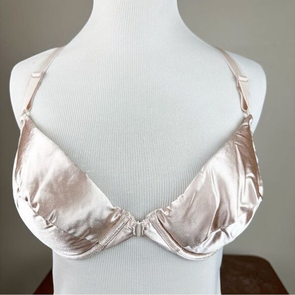 Victorias Secret Satin Second Skin Bra Vintage 90s Taupe 34C Push Up - Picture 1 of 8